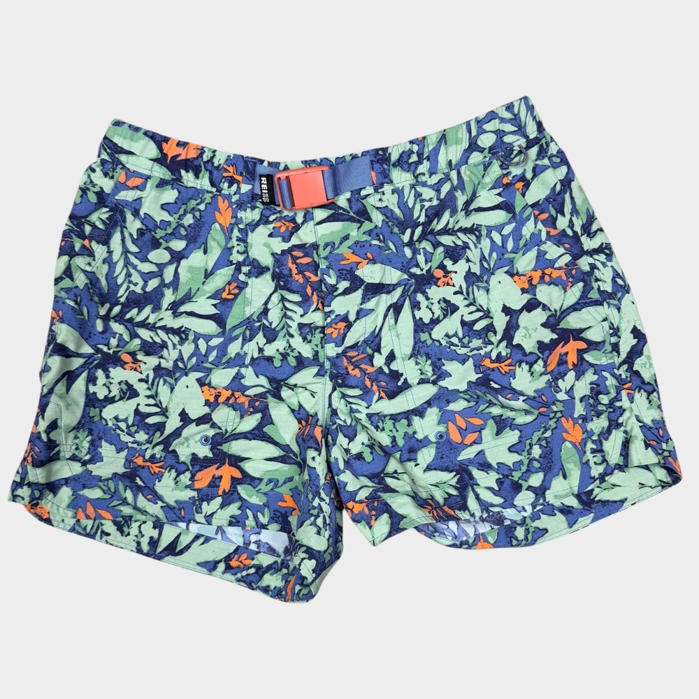 REI Co-op Womens Floral Hiking Shorts Green Amphib Medium Belted Outdoor Trail